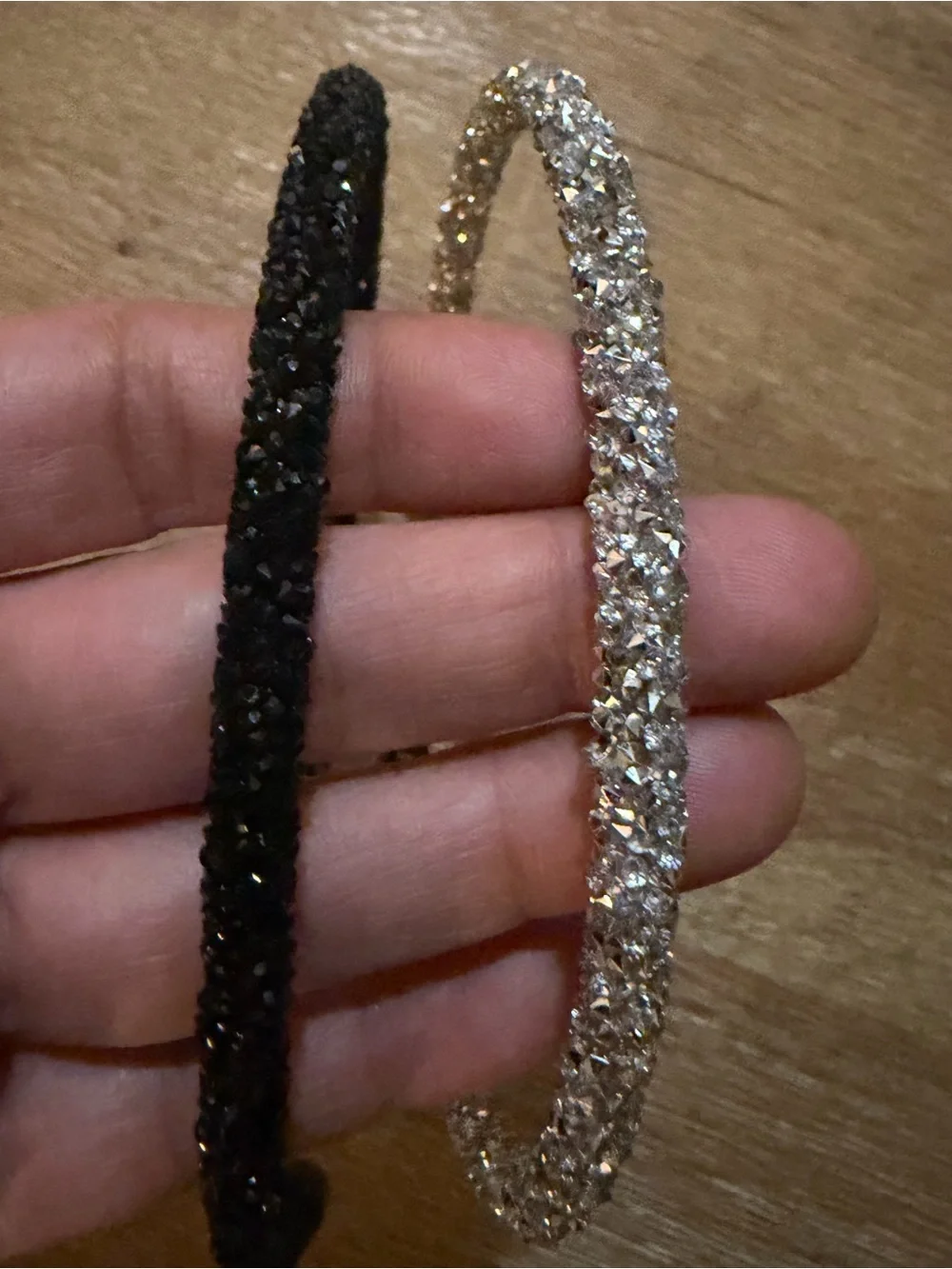 Set of 2 Crystal Rhinestone Headbands Black & Silver Sparkle Hair Accessories